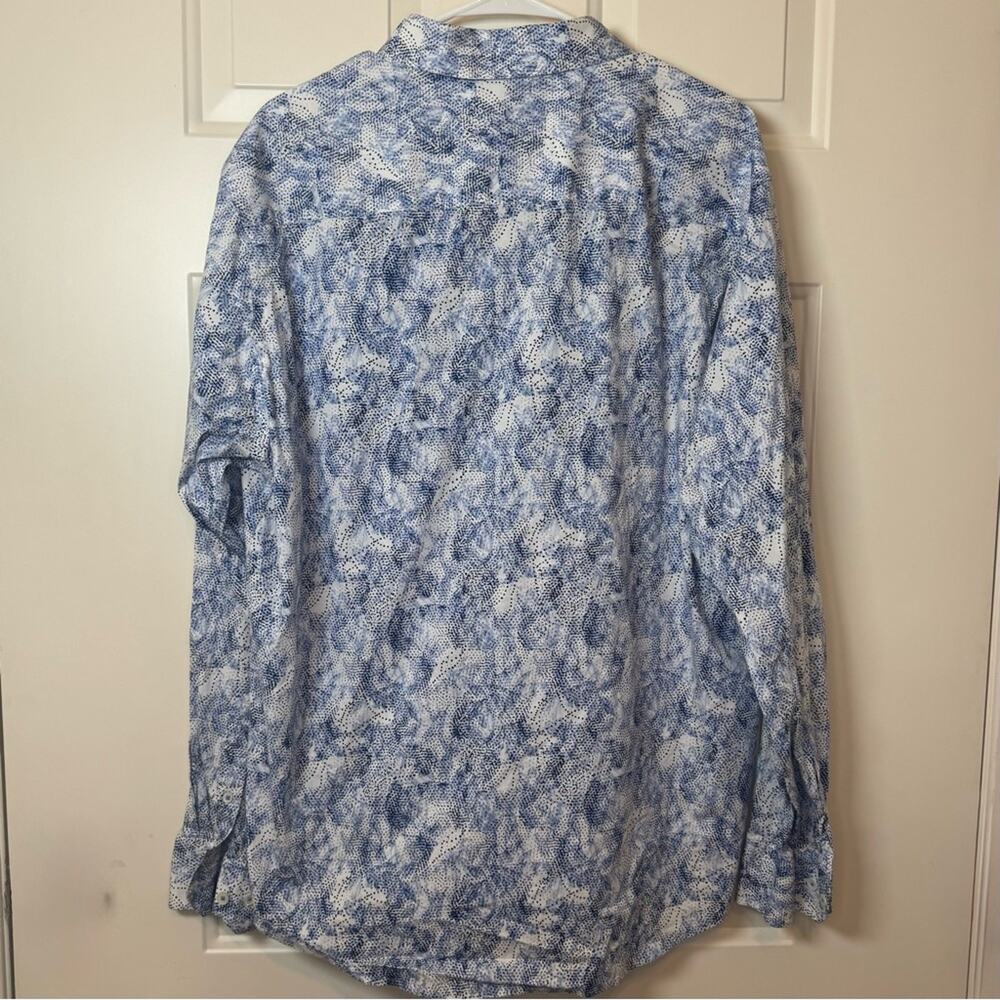 Bugatchi Mens Classic Fit Comfort Stretch Blue and White Abstract Shirt Size XXL - Picture 4 of 9